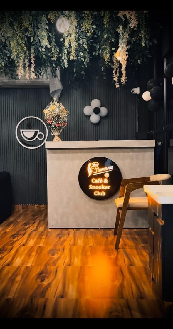 Flames 147 reception and cafe snooker club signage